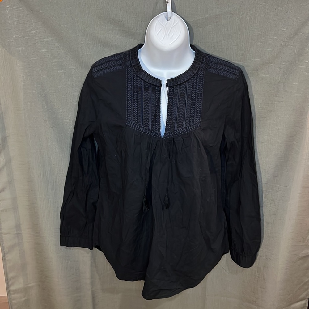 J Crew Embroidered Bib Peasant Top in Black, size 4 - Picture 2 of 11
